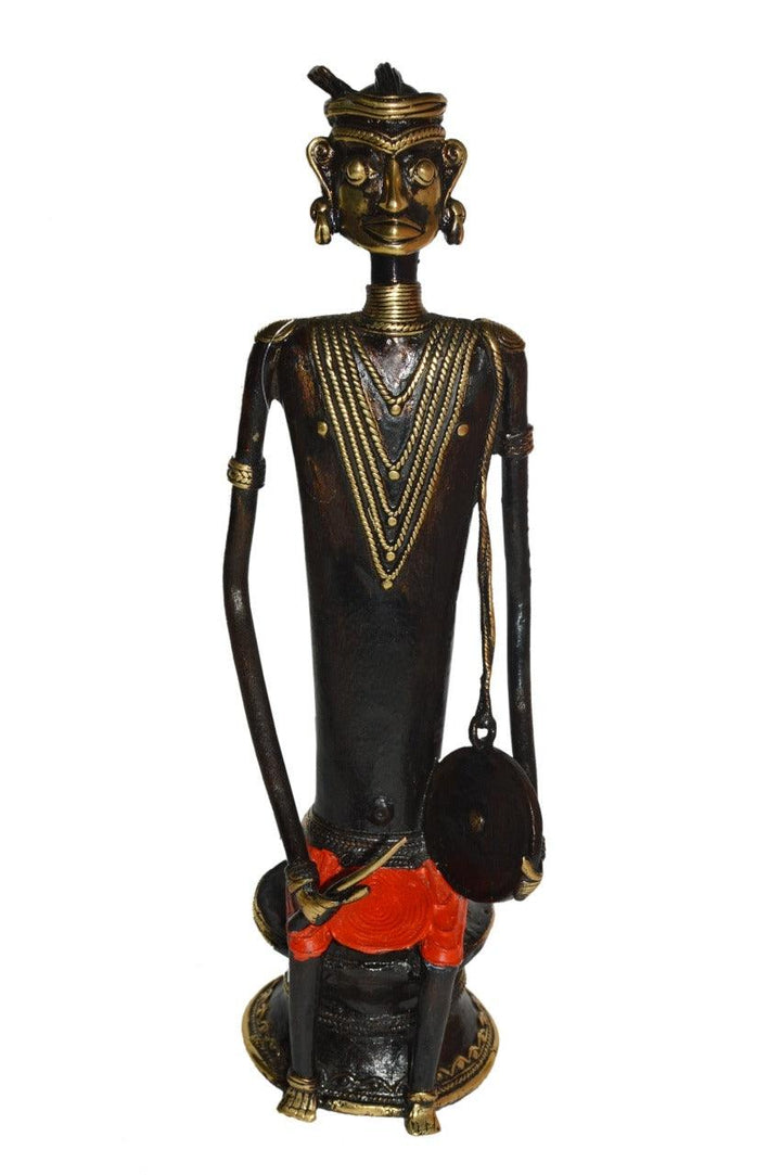 Figurative sculpture titled 'Musician Man 2', 14x5x3 inches, by artist Kushal Bhansali on Brass