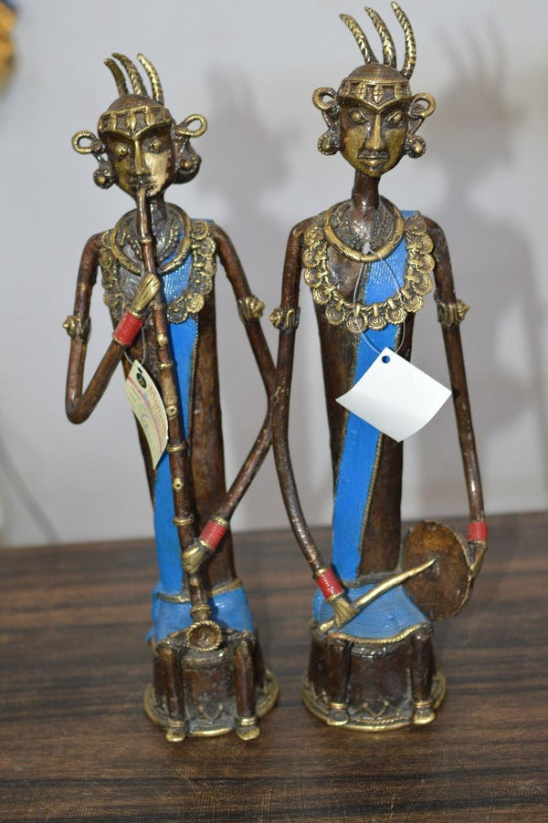 Figurative sculpture titled 'Musician Women', 14x5x3 inches, by artist Kushal Bhansali on Brass