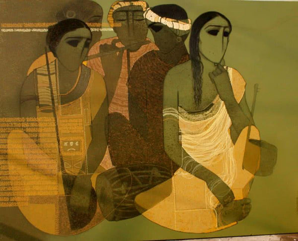 Figurative acrylic painting titled 'Musicians III', 48x60 inches, by artist Siddharth Shingade on Canvas