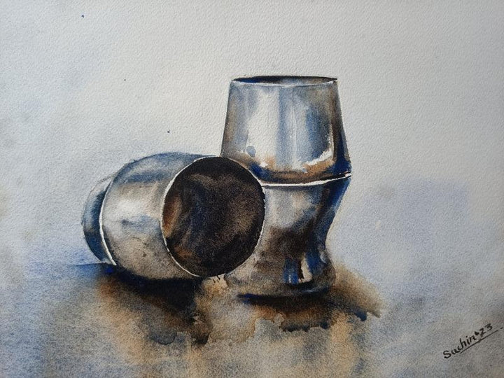 Still-life watercolor painting titled 'My Childhood Glass', 8x10 inches, by artist Sachin Revankar on Paper