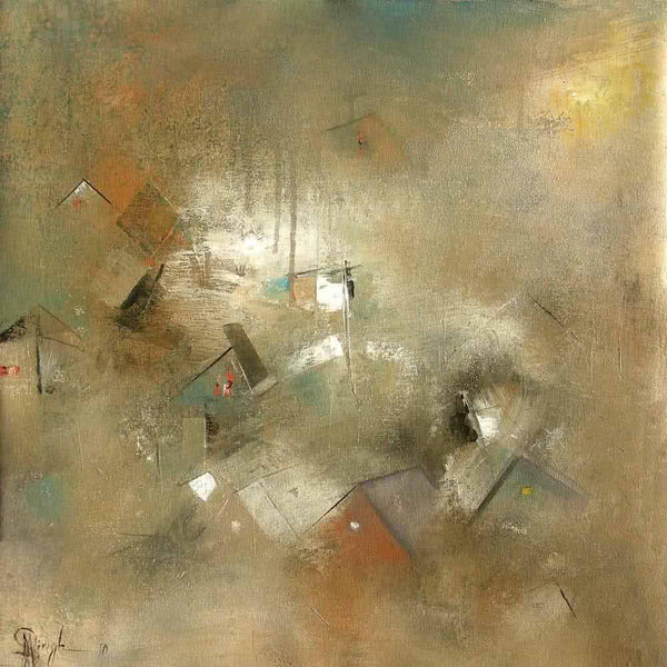 Abstract acrylic painting titled 'My City', 24x24 inches, by artist M Singh on Canvas