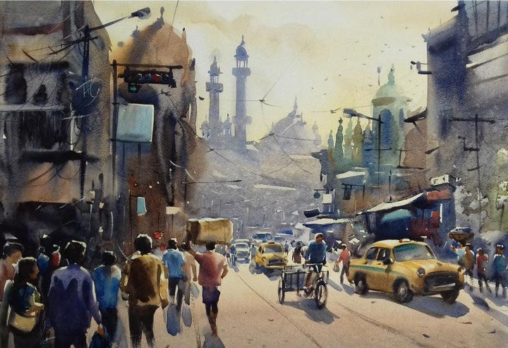 Cityscape watercolor painting titled 'My City Kolkata 2', 15x22 inches, by artist Sankar Das on paper