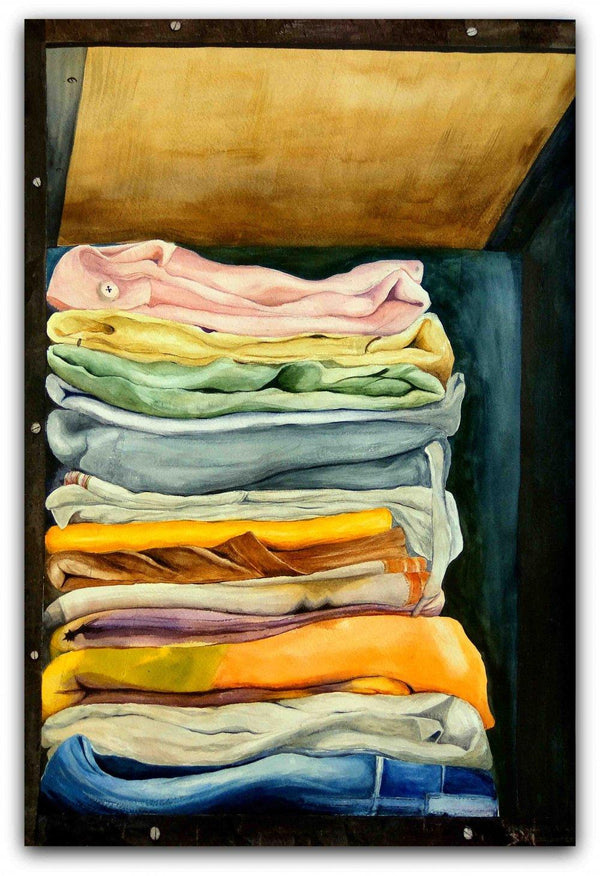 Still-life watercolor painting titled 'My cloths', 14x22 inches, by artist Biki Das on Paper