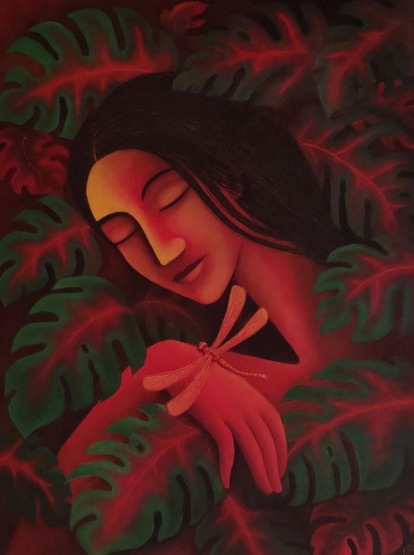 Figurative acrylic painting titled 'My Dream 1', 30x24 inches, by artist Uttam Bhattacharya on Canvas