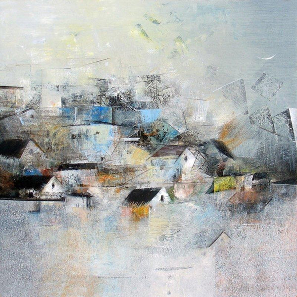 Abstract acrylic painting titled 'My Dream Village', 24x24 inches, by artist M Singh on Canvas