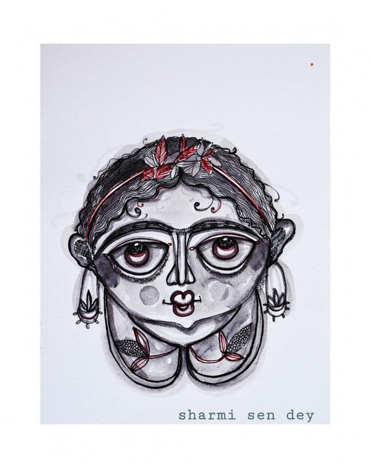 Figurative mixed media painting titled 'My frida', 11x9 inches, by artist Sharmi Dey on Paper