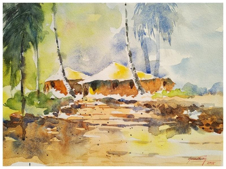 Landscape watercolor painting titled 'My House', 14x10 inches, by artist Soven Roy on Handmade Paper