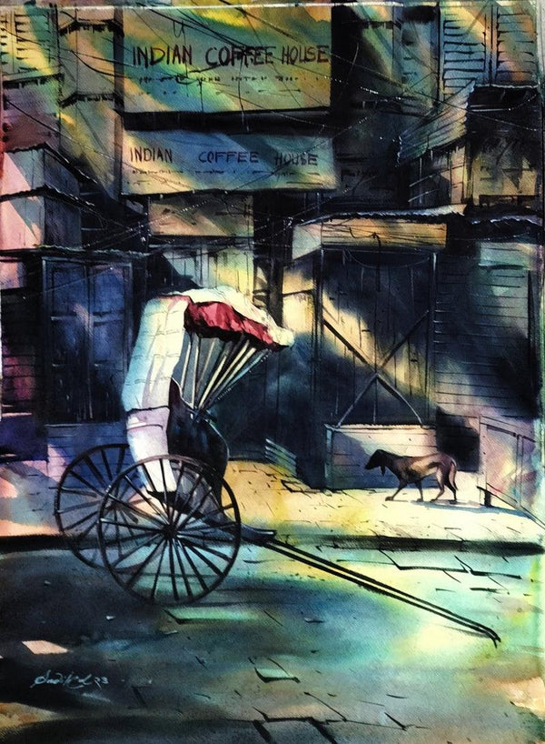 Cityscape watercolor painting titled 'My Kolkata', 30x22 inches, by artist Sadikul Islam on Paper