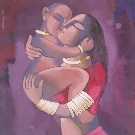 Fantasy acrylic painting titled 'My Mother2', 36x36 inches, by artist Sekhar Roy on Canvas