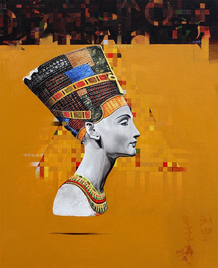 Figurative oil painting titled 'My Nefertiti', 30x24 inches, by artist Ramchandra Kharatmal on Canvas