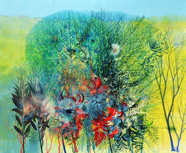 Nature acrylic painting titled 'My Village Garden I', 60x72 inches, by artist Kishore Kumar Sahu on Canvas