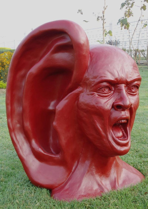 Figurative sculpture titled 'My Voice 1', 28x27x39 inches, by artist Vivek Kumar on Fiberglass