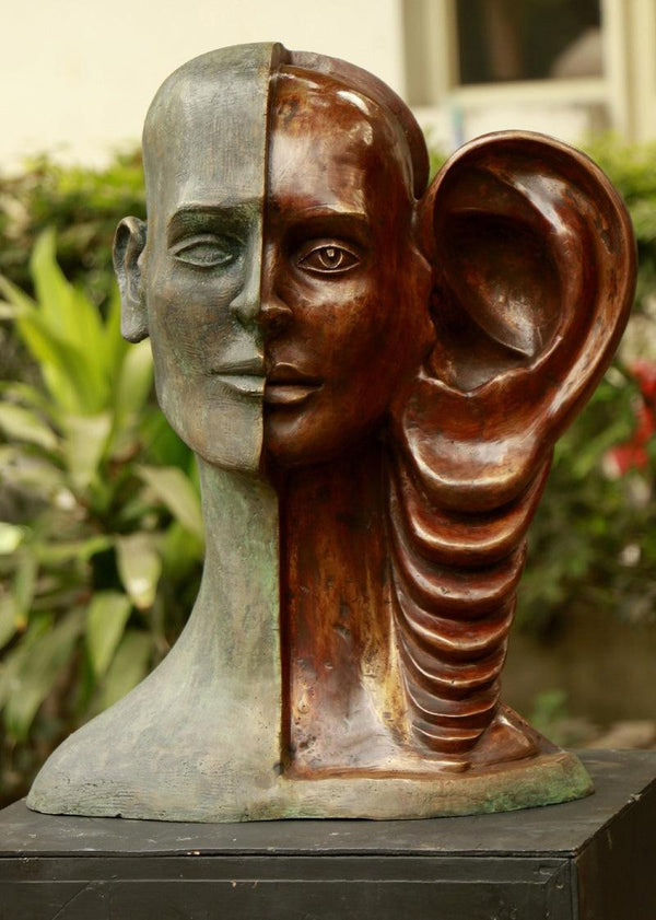 Figurative sculpture titled 'My Voice 3', 19x13x24 inches, by artist Vivek Kumar on Bronze