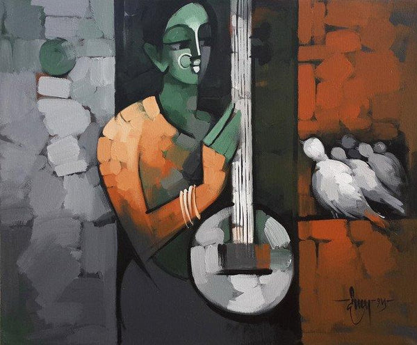 Figurative acrylic painting titled 'Myself 1', 30x36 inches, by artist Deepa Vedpathak on Canvas