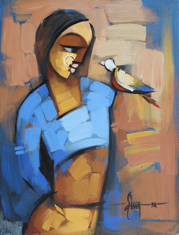 Figurative acrylic painting titled 'Myself 4', 24x18 inches, by artist Deepa Vedpathak on Canvas