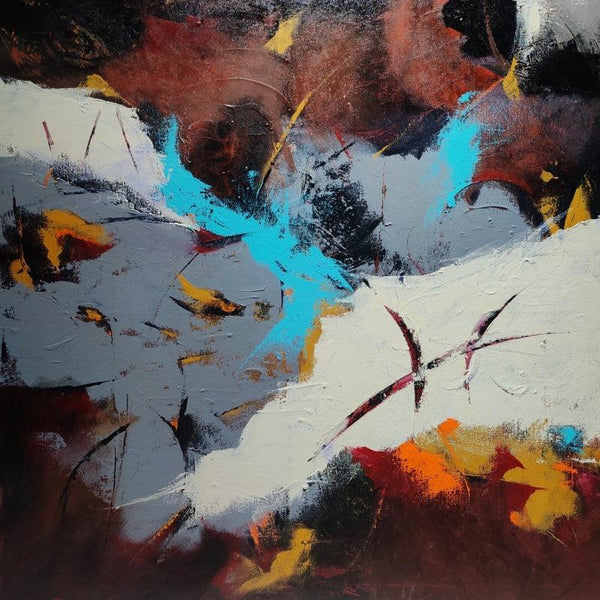 Abstract acrylic painting titled 'Mystic', 36x36 inches, by artist Sanjay Dhawale on Canvas