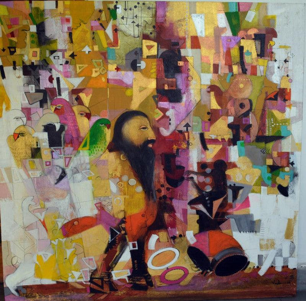 Abstract acrylic painting titled 'Mystic Journey I', 55x55 inches, by artist Madan Lal on Canvas