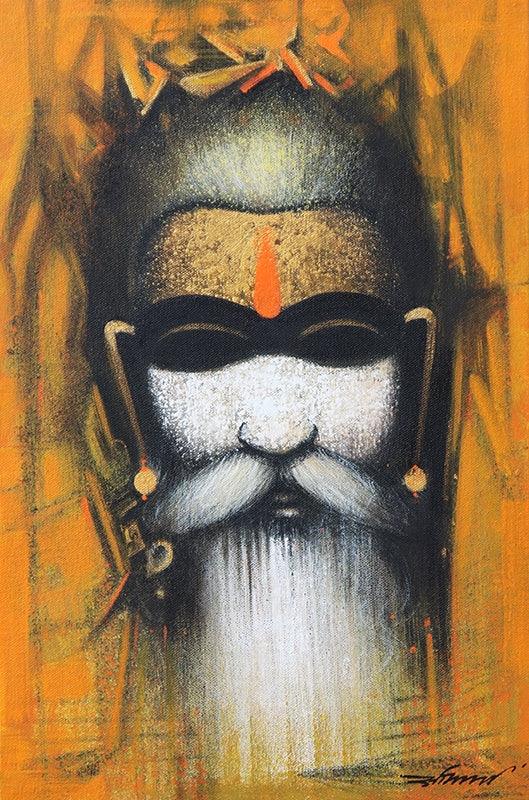 Religious acrylic painting titled 'Mystic Sadhu 2', 18x12 inches, by artist Somnath Bothe on Canvas