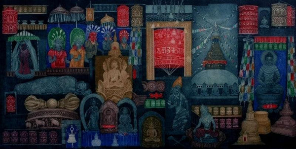 Religious printmaking titled 'Mystical Song', 20x40 inches, by artist Seema Shah on Paper