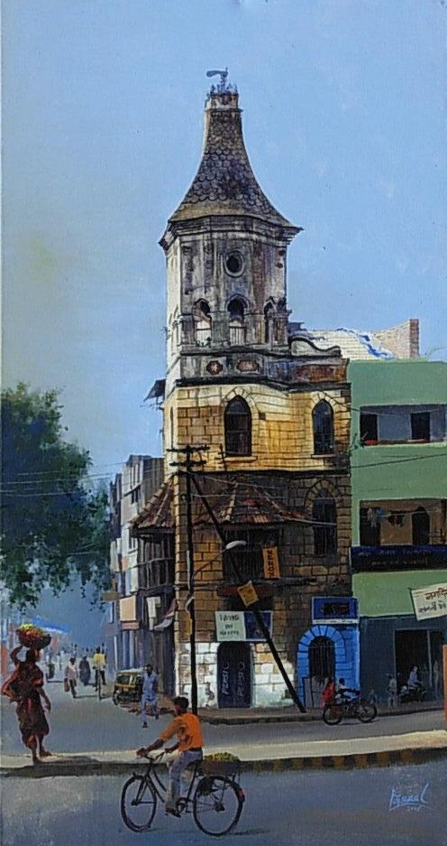 Cityscape acrylic painting titled 'Nagpur Morning', 36x20 inches, by artist Bijay Biswaal on Canvas