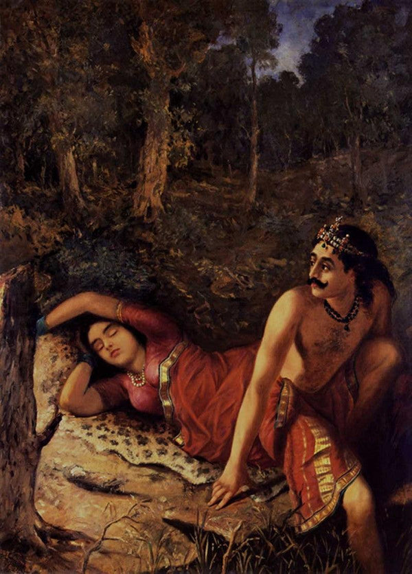 Figurative oil painting titled 'Nala And Damayanthi', 36x26 inches, by artist Raja Ravi Varma Reproduction on Canvas