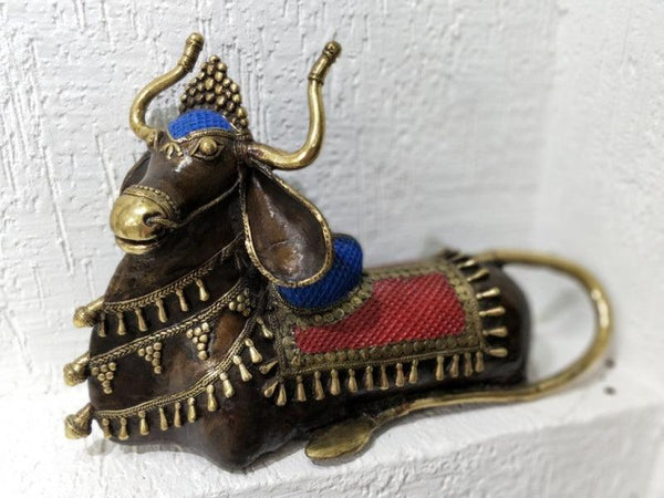 Religious sculpture titled 'Nandi 1', 16x24x6 inches, by artist Kushal Bhansali on Brass