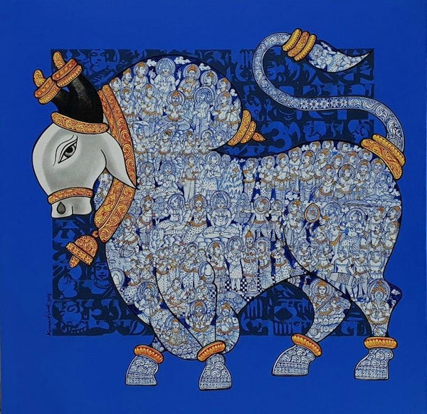 Animals acrylic painting titled 'Nandi 25', 36x36 inches, by artist Vivek Kumavat on Canvas