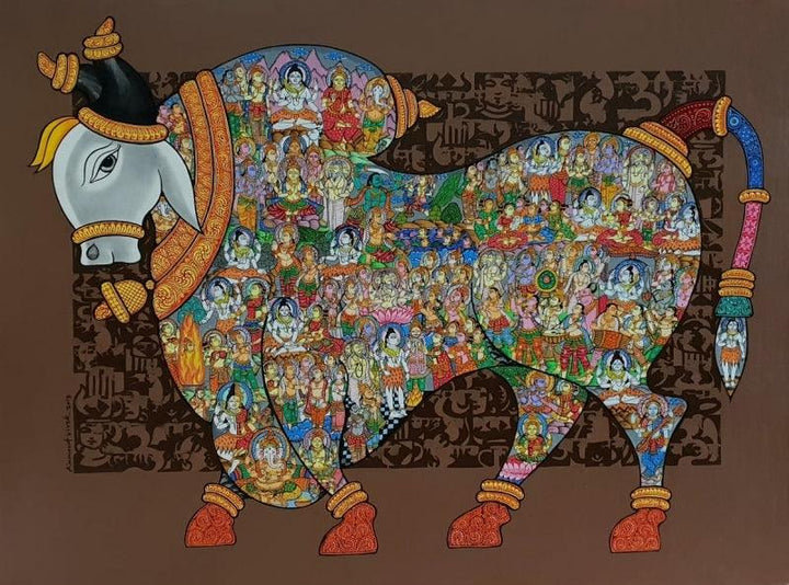 Animals acrylic painting titled 'Nandi 32', 36x48 inches, by artist Vivek Kumavat on Canvas