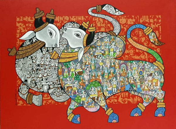 Animals acrylic painting titled 'Nandi 59', 36x48 inches, by artist Vivek Kumavat on Canvas