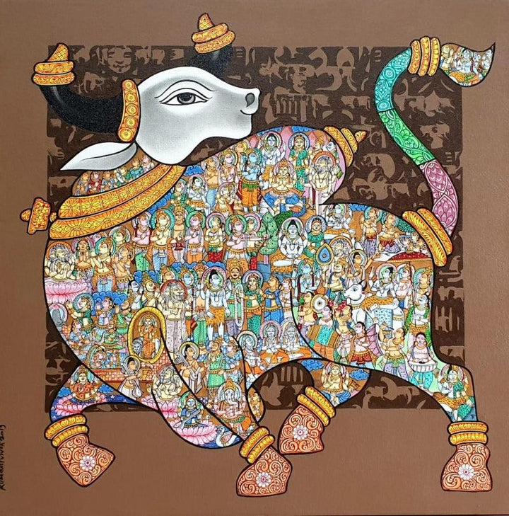 Animals acrylic painting titled 'Nandi 65', 30x30 inches, by artist Vivek Kumavat on Canvas