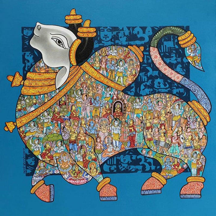 Animals acrylic painting titled 'Nandi 71', 36x36 inches, by artist Vivek Kumavat on Canvas