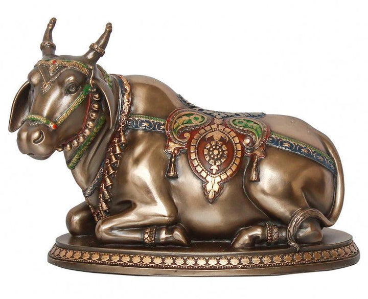 Religious handicraft titled 'Nandi Idol', 4x6x4 inches, by artist Brass Handicrafts on Polyresin, Bronze