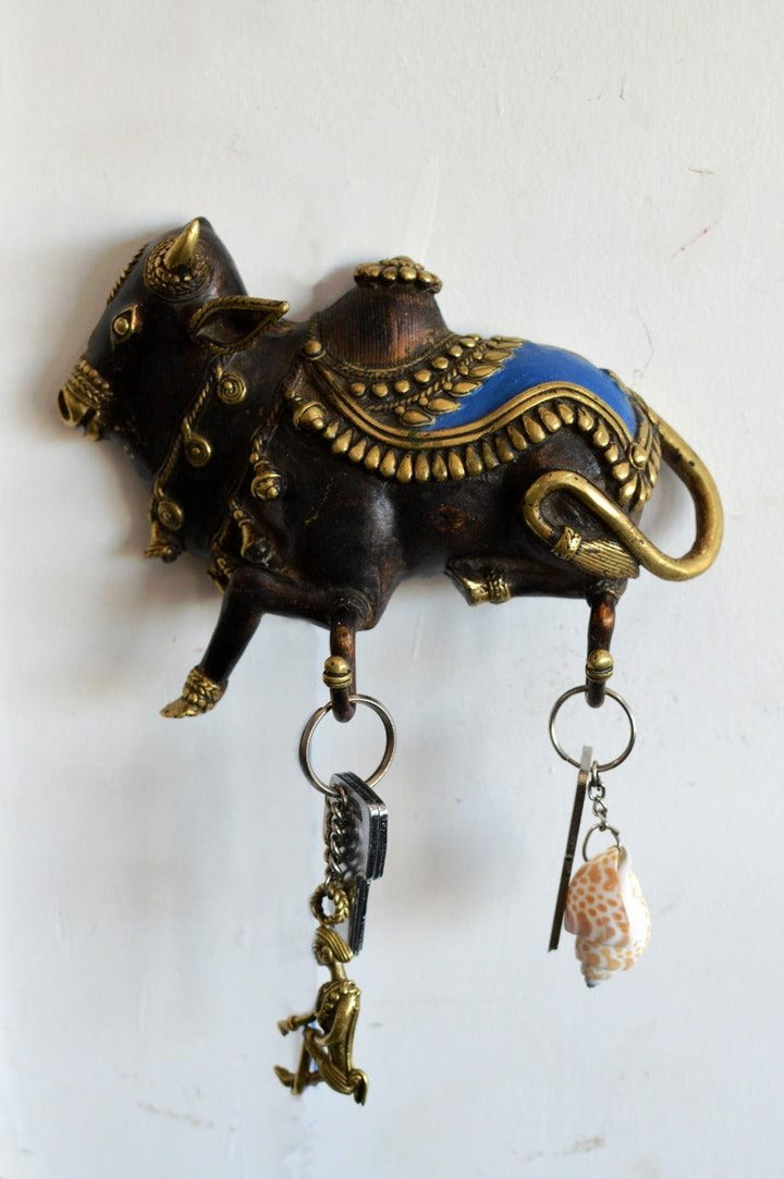 Animals sculpture titled 'Nandi Key Hanger', 8x6x2 inches, by artist Kushal Bhansali on Brass