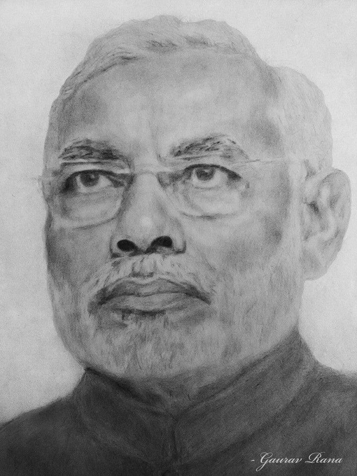 Portrait other traditional art titled 'Narendra modi sketch', 34x26 inches, by artist Gaurav Rana on Paper