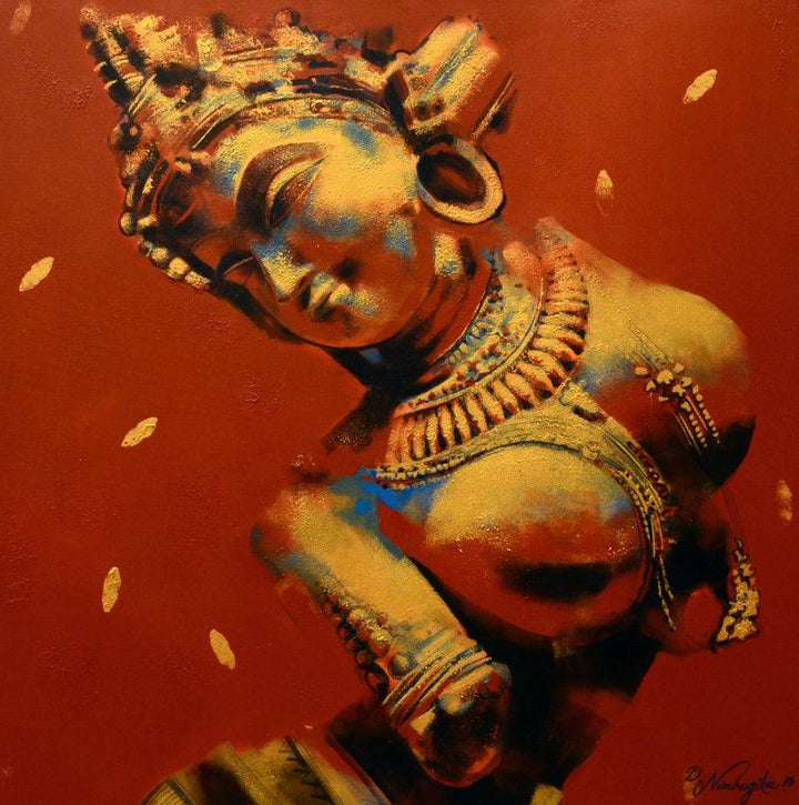 Religious acrylic painting titled 'Nartika', 48x48 inches, by artist Devendra Nimbargikar on Canvas