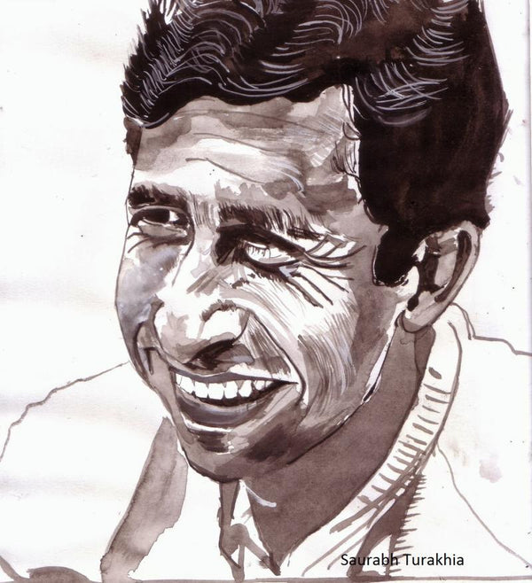 Photorealistic watercolor painting titled 'Naseeruddin Shah smiling from ear to ear', 16x11 inches, by artist Saurabh Turakhia on Paper