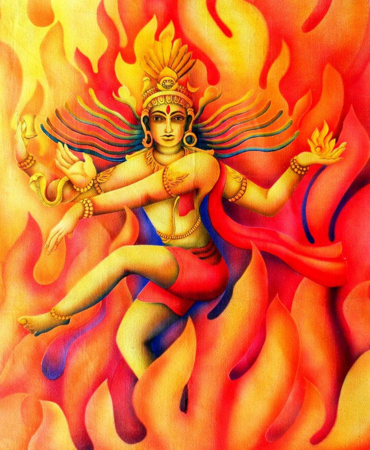 Religious airbrush painting titled 'Nataraj II', 34x28 inches, by artist Vishwajyoti Mohrhoff on Canvas