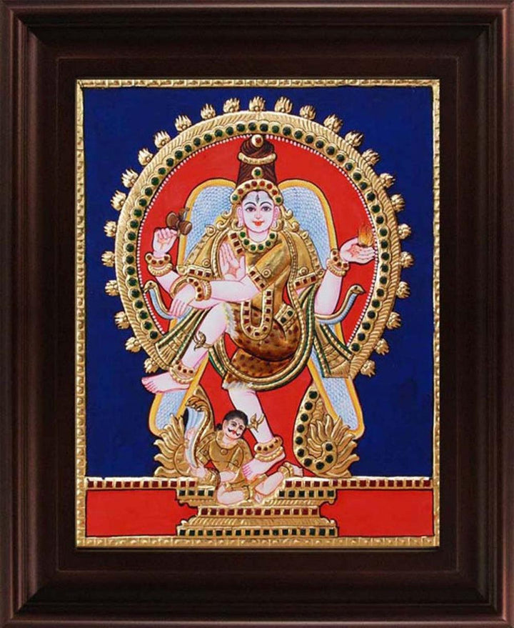 Religious tanjore traditional art titled 'Natarajar Tanjore Painting', 24x18 inches, by artist Myangadi Tanjore on Plywood