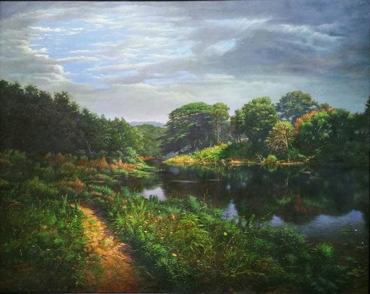 Realistic oil painting titled 'Natinal Park Mumbai', 30x24 inches, by artist Sanjay Sarfare on Canvas