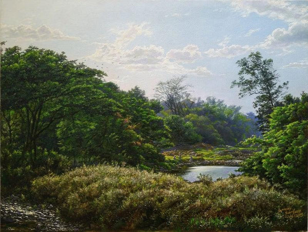 Realistic oil painting titled 'National Park 1', 21x15 inches, by artist Sanjay Sarfare on Canvas