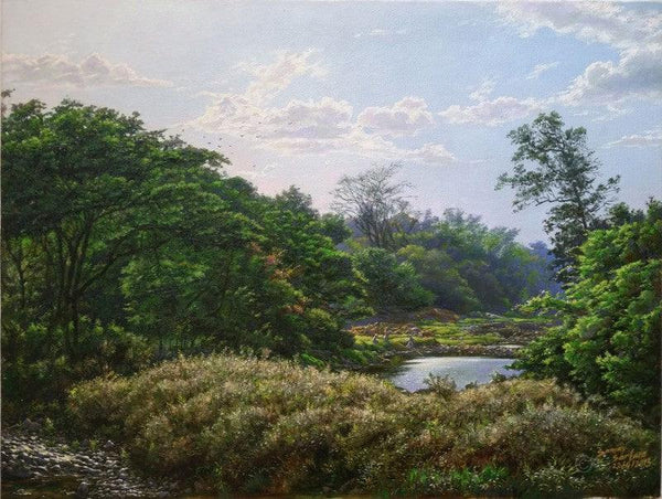 Landscape oil painting titled 'National park1', 15x21 inches, by artist Sanjay Sarfare on Canvas