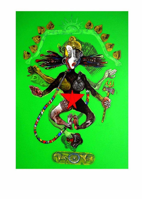 Folk Art acrylic painting titled 'Natraaj II', 36x48 inches, by artist Mahesh  Pal Gobra on canvas