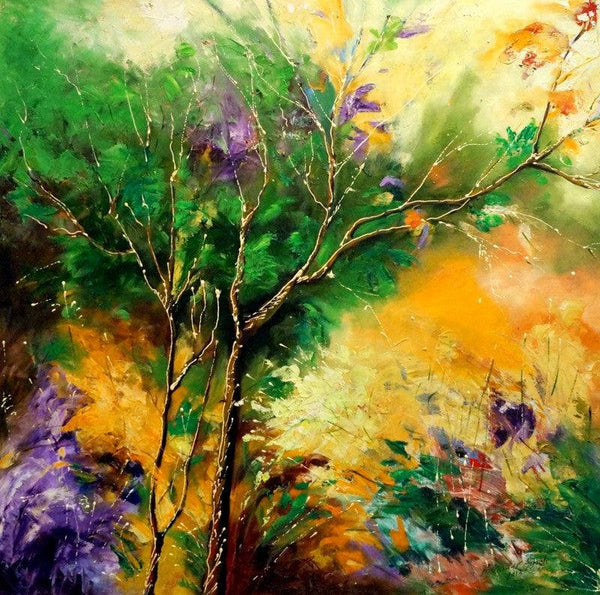 Landscape oil painting titled 'Nature 1', 33x33 inches, by artist Bahadur Singh on Canvas