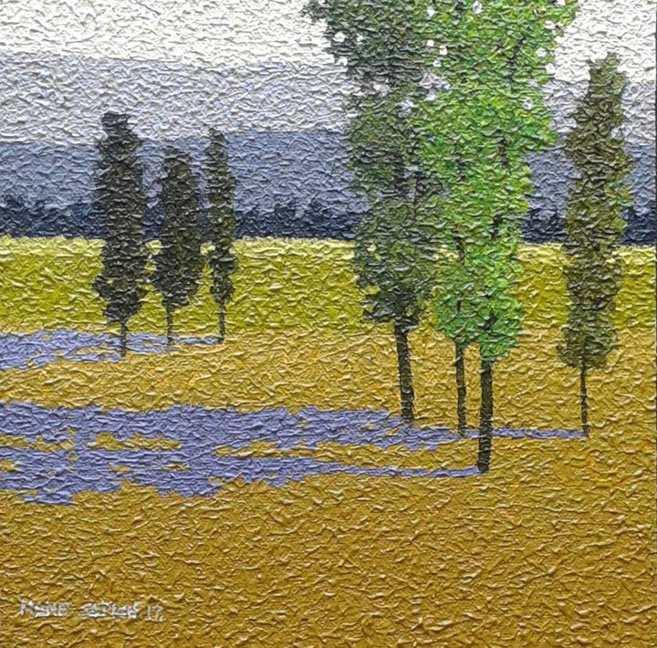 Landscape oil painting titled 'Nature 11', 12x12 inches, by artist Satish Mane on Canvas