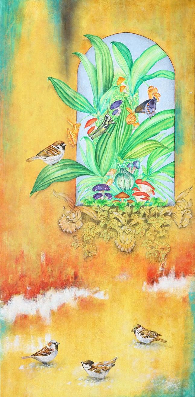 Nature acrylic painting titled 'Nature 37', 50x24 inches, by artist Raghu Akula on Canvas