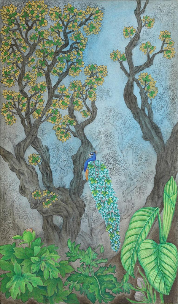 Nature acrylic charcoal painting titled 'Nature 38', 40x30 inches, by artist Raghu Akula on Canvas