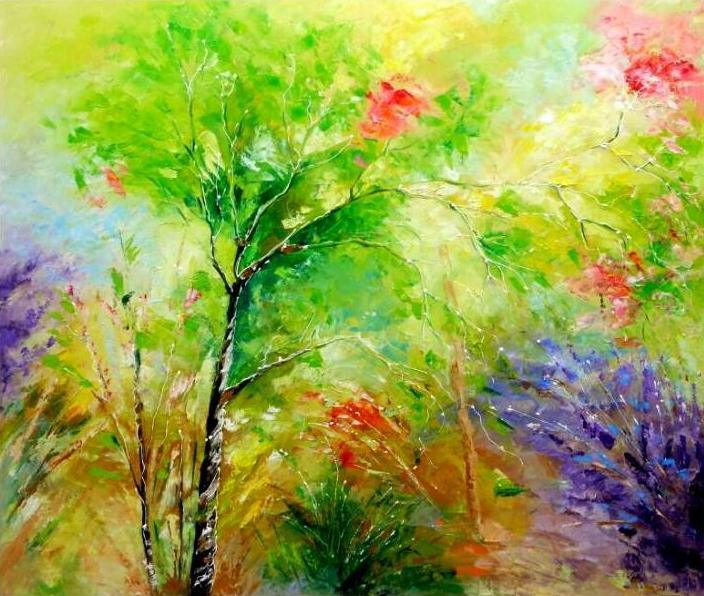 Landscape oil painting titled 'Nature 4', 30x36 inches, by artist Bahadur Singh on Canvas