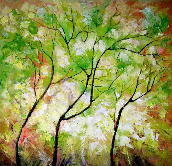 Landscape oil painting titled 'Nature 7', 24x24 inches, by artist Bahadur Singh on Canvas