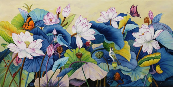 Nature oil painting titled 'Nature Basket 32', 30x60 inch, by artist Sulakshana Dharmadhikar on Canvas