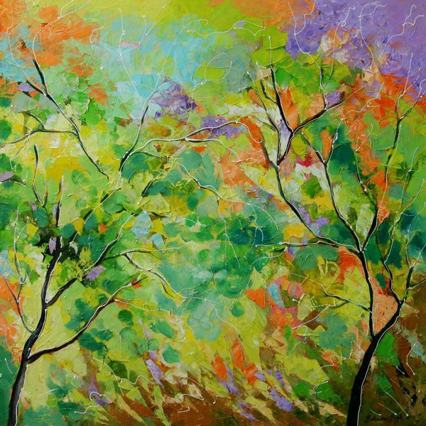 Nature oil painting titled 'Nature Colors', 30x30 inches, by artist Bahadur Singh on Canvas